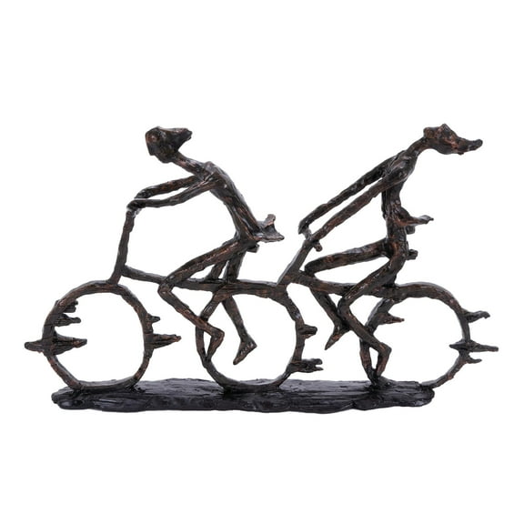 21" x 13" Bronze Polystone Bicycling People Sculpture with Copper Texturing, by DecMode