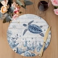 thumbnail image 3 of Blue Turtle Coastal Round 13 Inch Placemats Set of 6, Beach Starfish Nautical Coral Retro HeatResistant Non Slip Place Mats for Dining Table, Wipeable Braided Kitchen Table Mats for Housewarming, 3 of 9