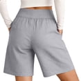 thumbnail image 4 of Nestiefly 2026 Linen Shorts for Womens High Waisted Wide Leg Summer Casual Beach Vacation Bermuda Cropped Pants with Pockets Gray 2XL, 4 of 8
