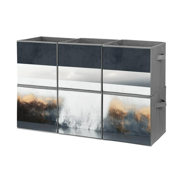 Collapsible Oxford Fabric Storage Cubes with Handles, Large Mid Foldable Oxford Cloth Bins Set of 2/6, Closet Organizers for Shelves Clothes Home Kitchen Toy - Minimalist style