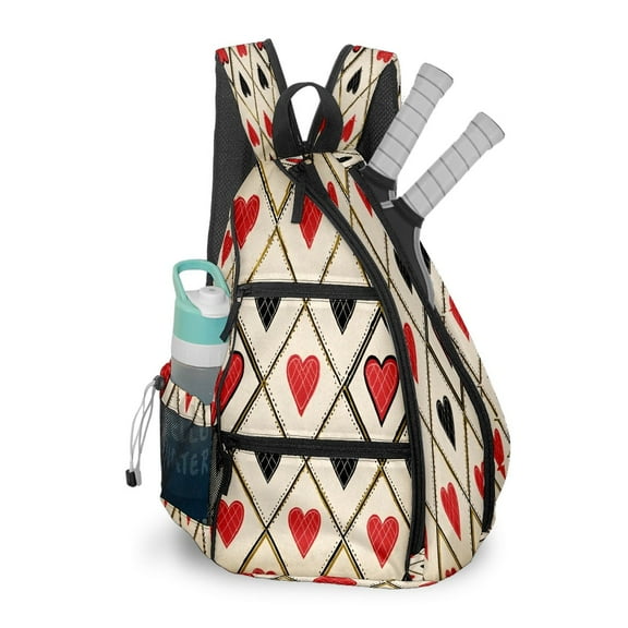 Pickleball Bag with Padded Back, Love Checkered Beige Multi-Compartment Paddle Backpack, Lightweight Nylon Sports Bag for Men & Women