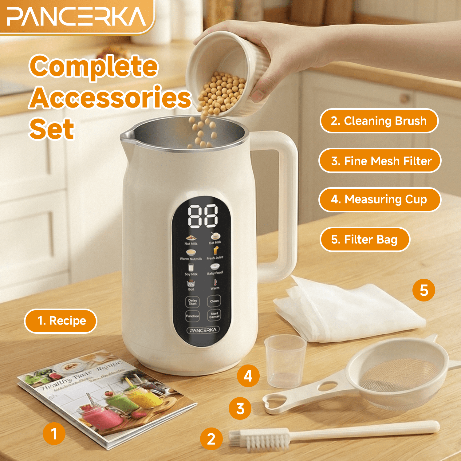 PANCERKA 8 in 1 Nut Milk Maker Machine, 42oz Almond Milk Maker, Soy Milk Maker with Self-Cleaning, Delay Start, Keep Warm, Boil Water, Automatic Plant-Based Milk Blender for Soybean, Oat, Coconut