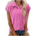 thumbnail image 1 of Camisas de Manga Larga para las Mujeres de Ajuste Suelto de las Mujeres de Algodón de Lino Blusa Casual Cuello en V, Poliéster, 1 of 8