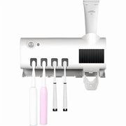 CYYI Wall Mounted Toothbrush Holder with Toothpaste Dispenser – 4 Slots, No-Drill Mounting, Rechargeable for Bathroom, Hotel, Dorm, RV (White)