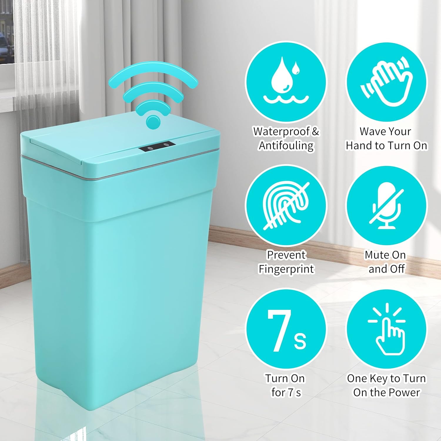BIQWBIC 13 Gallon Plastic Automatic Trash Can,Motion Sensor Kitchen Trash Can, Blue