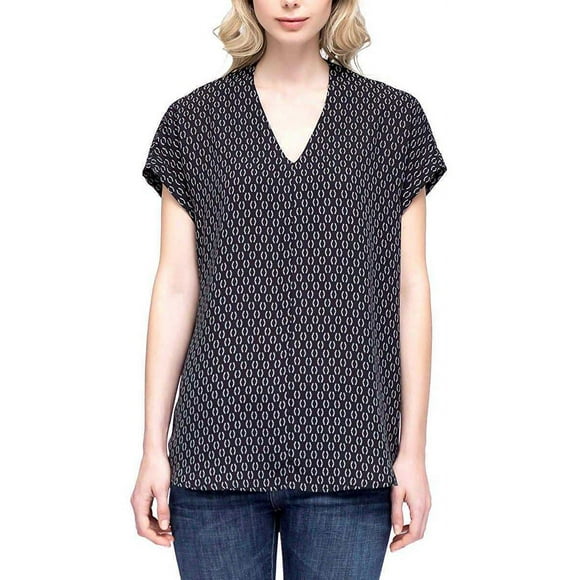 Pleione Henley Blouse Print Shirt With Front Chest Pocket, Comma Print, XX-Large