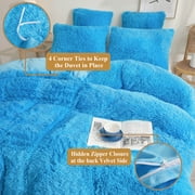 XeGe Faux Fur Comforter Cover Set 3 Pieces Furry Plush Duvet Cover, Luxury Ultra Soft Velvet Fuzzy Fluffy Bedding Set, Shaggy Duvet Cover with 2 Pillow Shams, Zipper Closure, King Size, Navy Blue