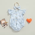 thumbnail image 4 of Newborn Baby Girl Summer Outfit Floral Romper Sleeveless Ruffle Cotton Bodysuit with Headband Set Infant Cute Clothes, 4 of 7