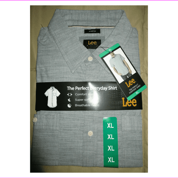 LEE Premium Perfect Everyday Shirt Stretch Short Sleeve, Gray, Size XXL