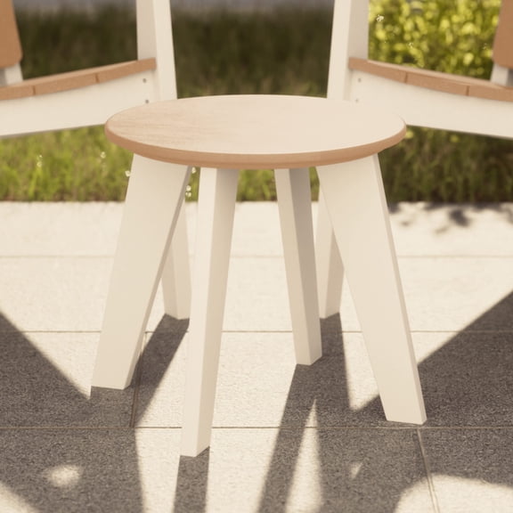 WestinTrends Pacifica HDPE Plastic Outdoor Round Adirondack Patio Side Table, White/Teak