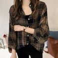 thumbnail image 2 of Camisa a cuadros Mujer Primavera Blusa de manga larga Botón Top informal suelto, Negro, 4XL kenally AP001367-07, 2 of 7