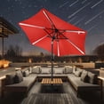 thumbnail image 5 of Scafild | 7.5FT Meteor Shower Lights Patio Umbrella, Outdoor Table Umbrella with 108 LED Solar Lights, Push Button Tilt and Crank, Market Umbrella for Garden, Deck, Backyard, Pool - Red, 5 of 9