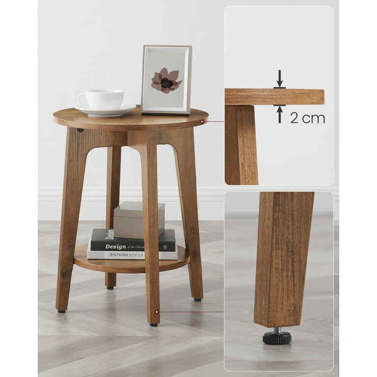 VASAGLE Round Side Table with Storage Room, Wood End Table