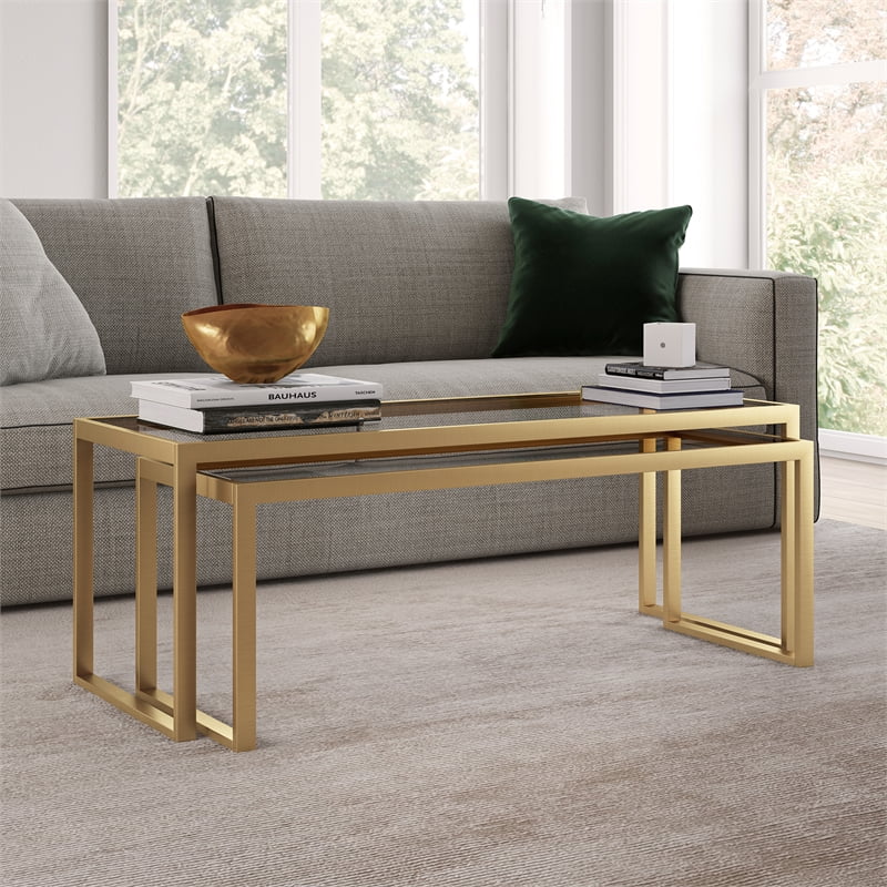 Evelyn&Zoe Contemporary Nesting Coffee Table Set with Glass Top