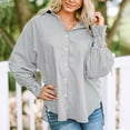 thumbnail image 5 of XuJwPNcy Womens Button down Shirts Collared V Neck Lantern Long Sleeve Blouse Fashion Striped Shirts, 5 of 7