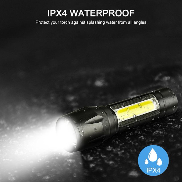 XPE+COB Linterna LED Recargable IPX4 3 Engranajes Antorcha Eléctrica Ajustable
