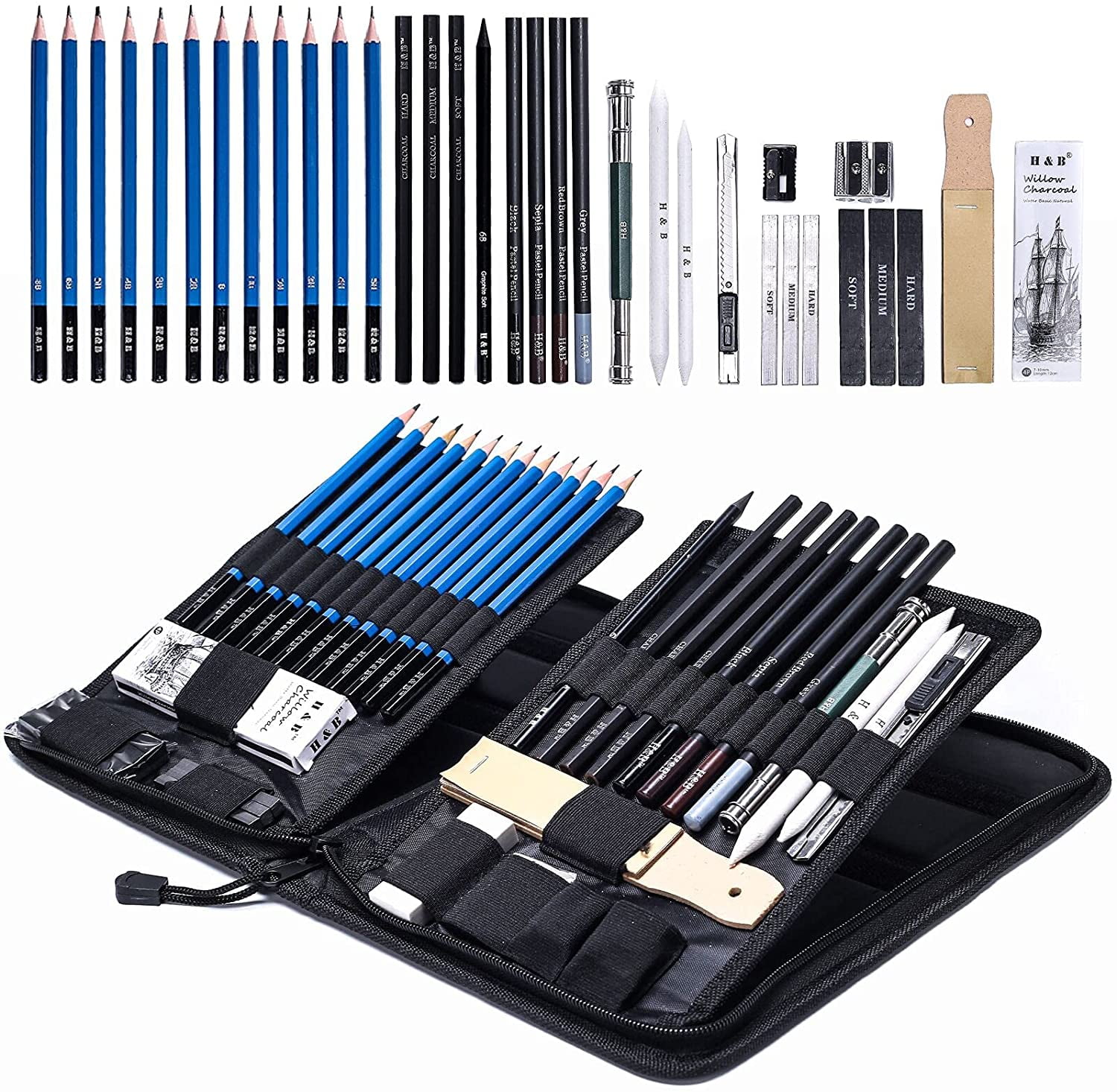 Drawing Pencils and Sketch Kit 40pcs Complete Artist Kit Sketching Pencils Set 