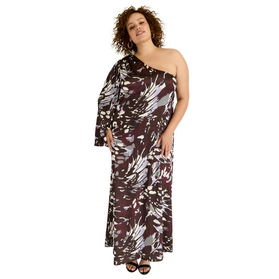 June & Vie Women's Plus Size One-Shoulder Maxi Dress