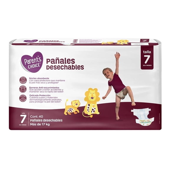 Pañales Parent's Choice talla 7 unisex 40 piezas