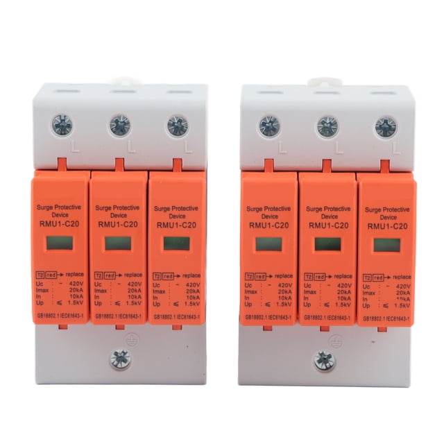 Protection contre les Surtensions, Fenêtre Visible AC 420V 2Pcs Din Rail Parafoudre Dispositif PC Shell Ignifuge avec des Indicateurs de Vert Rouge pour l'Électronique Domestique Imax: 20ka, Imax: 40ka, Imax: 60ka