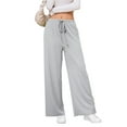 thumbnail image 6 of SWQZVT Womens Pants Waffle Wide Leg Casual Pants for Women Drawstring Workout Comfy Lounge Pants Grey with Pockets M, 6 of 7