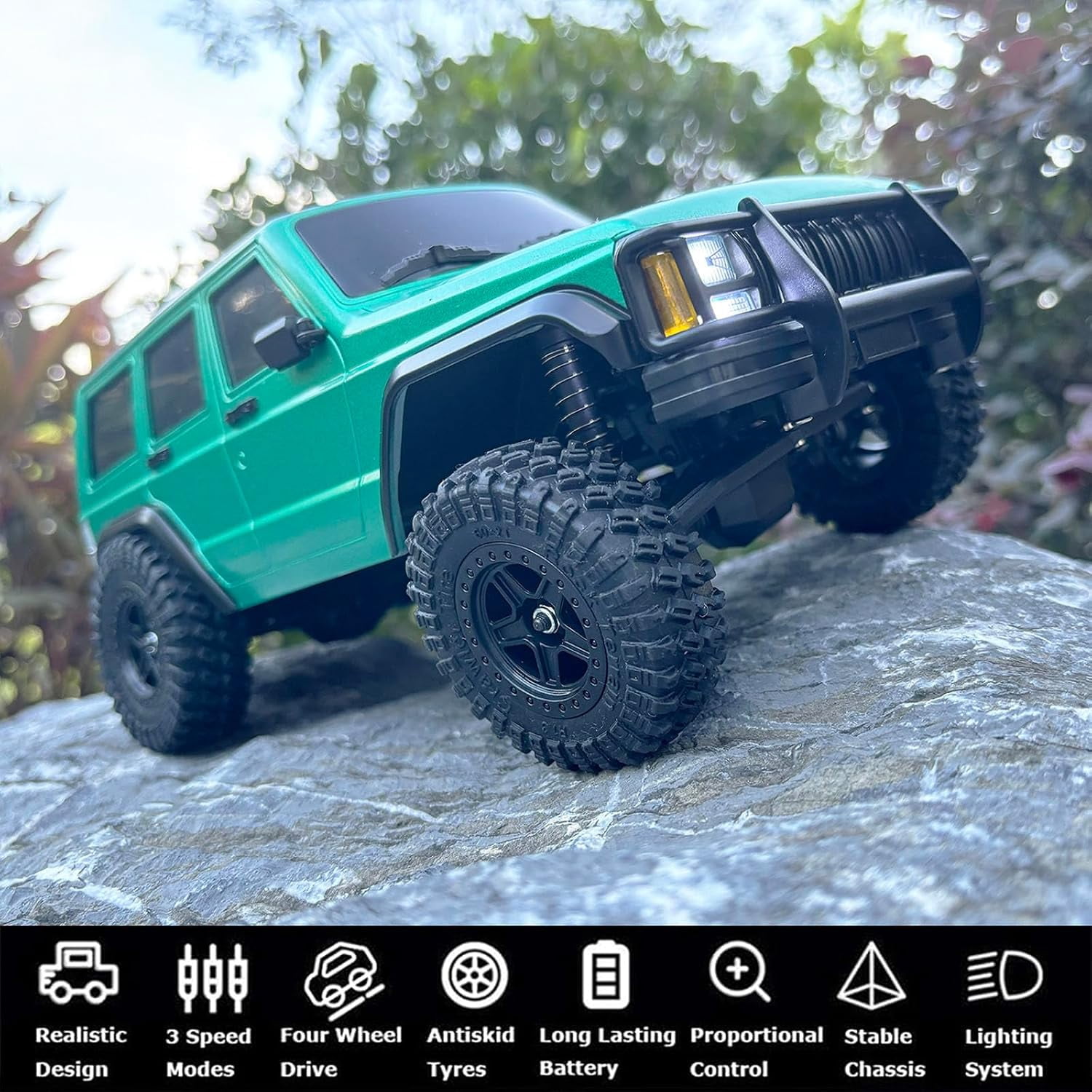 RC Rock Crawler 4x4 RC Jeep Truck 1/18 Scale Remote Control Crawler All Terrain 370 Motor 3 Speeds Lighting System‌ Hobby Model for Adult