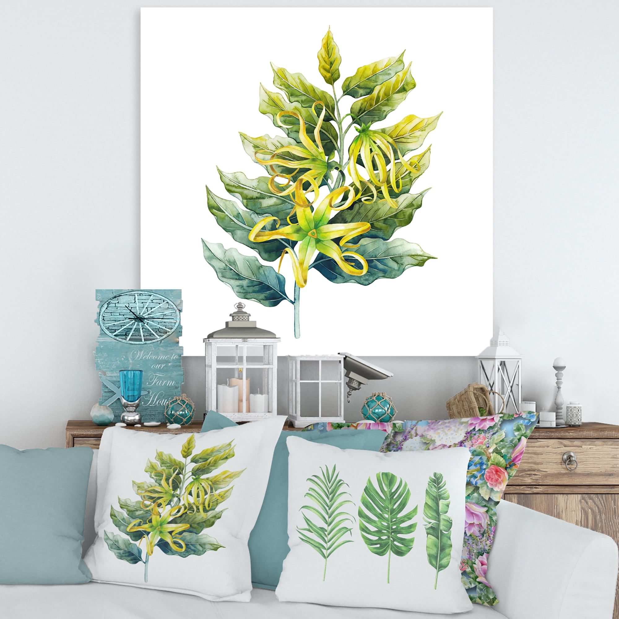 Designart ' Ylang Ylang Flower On White ' Traditional Canvas Wall Art Print