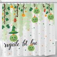 thumbnail image 1 of Spooky Halloween Shower Curtain - White with Green & Orange Pumpkin Design, 1 of 5