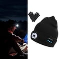 thumbnail image 2 of Invierno cálido Bluetooth LED luz de punto hombres para correr senderismo negro Negro con guantes kusrkot Sombrero de música cálido de invierno, 2 of 8