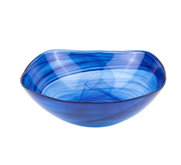 Pair of Cobalt Blue Alabaster Square Glass 6 Bowls 