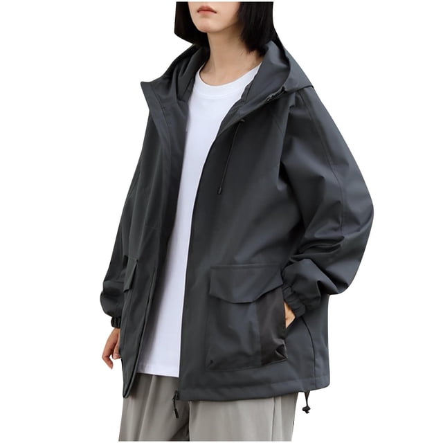Yuyuzo Vestes Zippées pour Femmes Grande Taille Randonnée Voyage Coupe-Vent Veste Manches Longues Manteaux