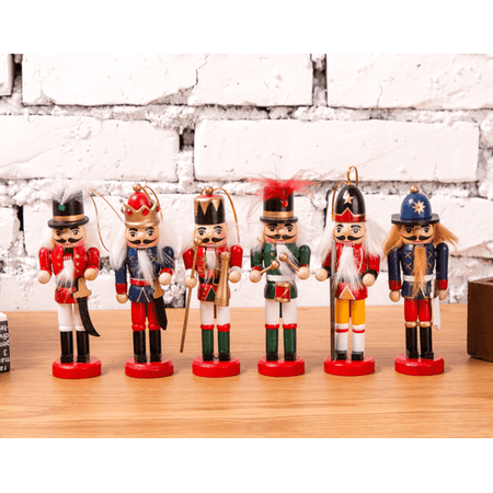 Christmas Nutcracker Ornaments Set Wooden Nutcrackers Hanging Decorations for Christmas Tree Figures Puppet Toy Gifts (5