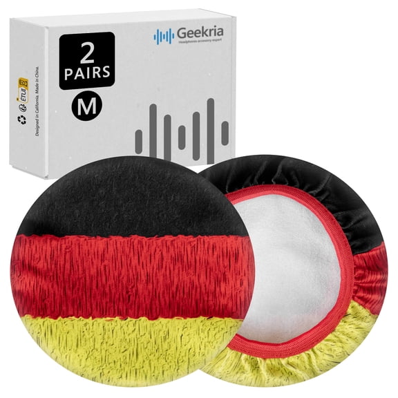 Geekria 2 Pairs Flex Fabric Headphone Covers - Product Safety Certified - Washable & Stretchable Sanitary Protectors for Over-Ear Headsets, Sweat Pads for Gym, Gaming ( M / German Flag)