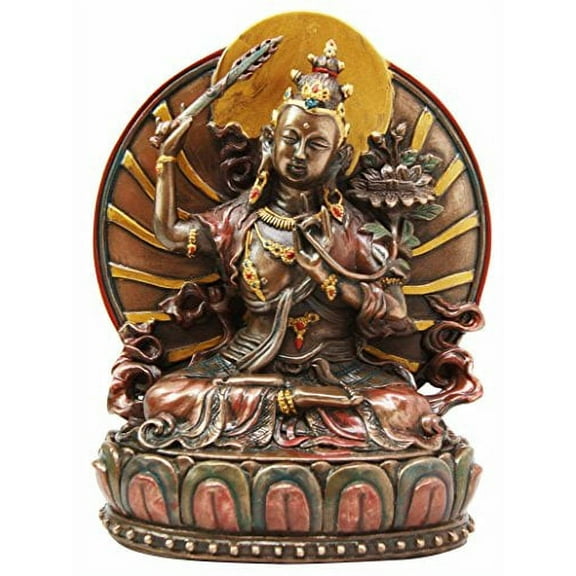Mahayana Buddha Manjushri Seated On Lotus Throne Decorative Altar Figurine 6.25"H