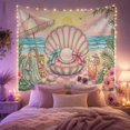 thumbnail image 2 of Pink Seashell with Pearl and Cushions on a Checkered Beach Blanket, Playful Coastal for Beach Lovers, Ocean Sunset Wall Art, Housewarming Gift, Tapestry Wall Hanging for Bedroom and Living Room, 2 of 7