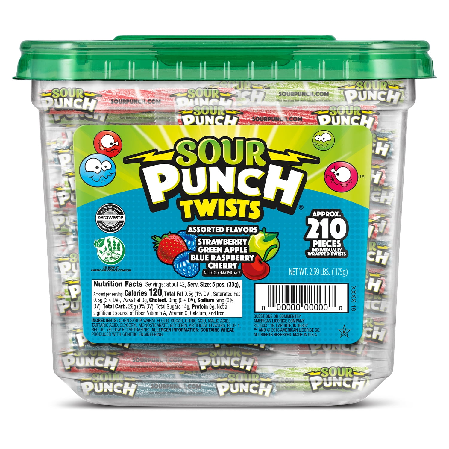 SOUR PUNCH Twists, 3" Assorted Flavors Bulk Candy Jar, 210 pieces