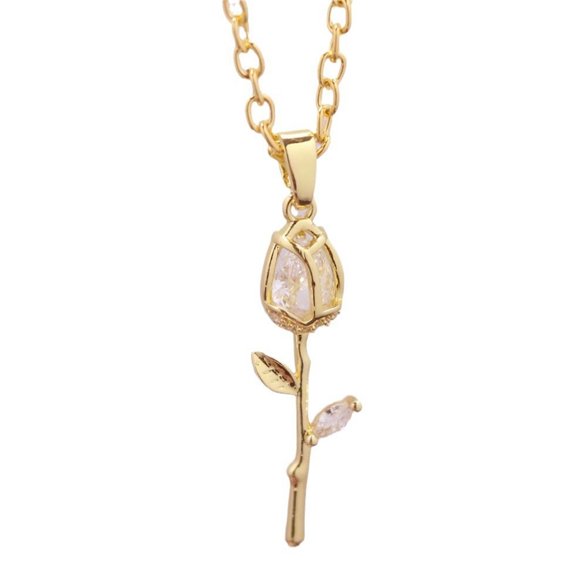 Stylish Gold Tulips/Rose Pendant Necklace with Crystals Accent Portable Accessory for Enhancing Your Everyday Outfits