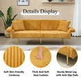 thumbnail image 5 of Convertible Sleeper Sofa Bed,Folding Futon Loveseat Couch for Living Room Corduroy Upholstered Recliner Loveseat Lounge Sofa w/Adjustable Armrests,Reclining Backrest,Golden Metal Legs,Throw Pillows, 5 of 9