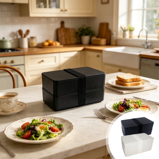 Kadlawus 2Pcs Insulated Lunch Box for Work, Double Layer Food Storage Container, Plastic Bento Box, Leak-Proof Meal Prep Container for Office, Study, Picnic