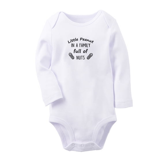 Little Peanut In A Family Full of Nuts Funny Rompers, Newborn Baby Unisex Bodysuits, Infant Jumpsuits, Toddler 0-12 Months Kids Long Sleeves Oufits (White, 6-12 Months)