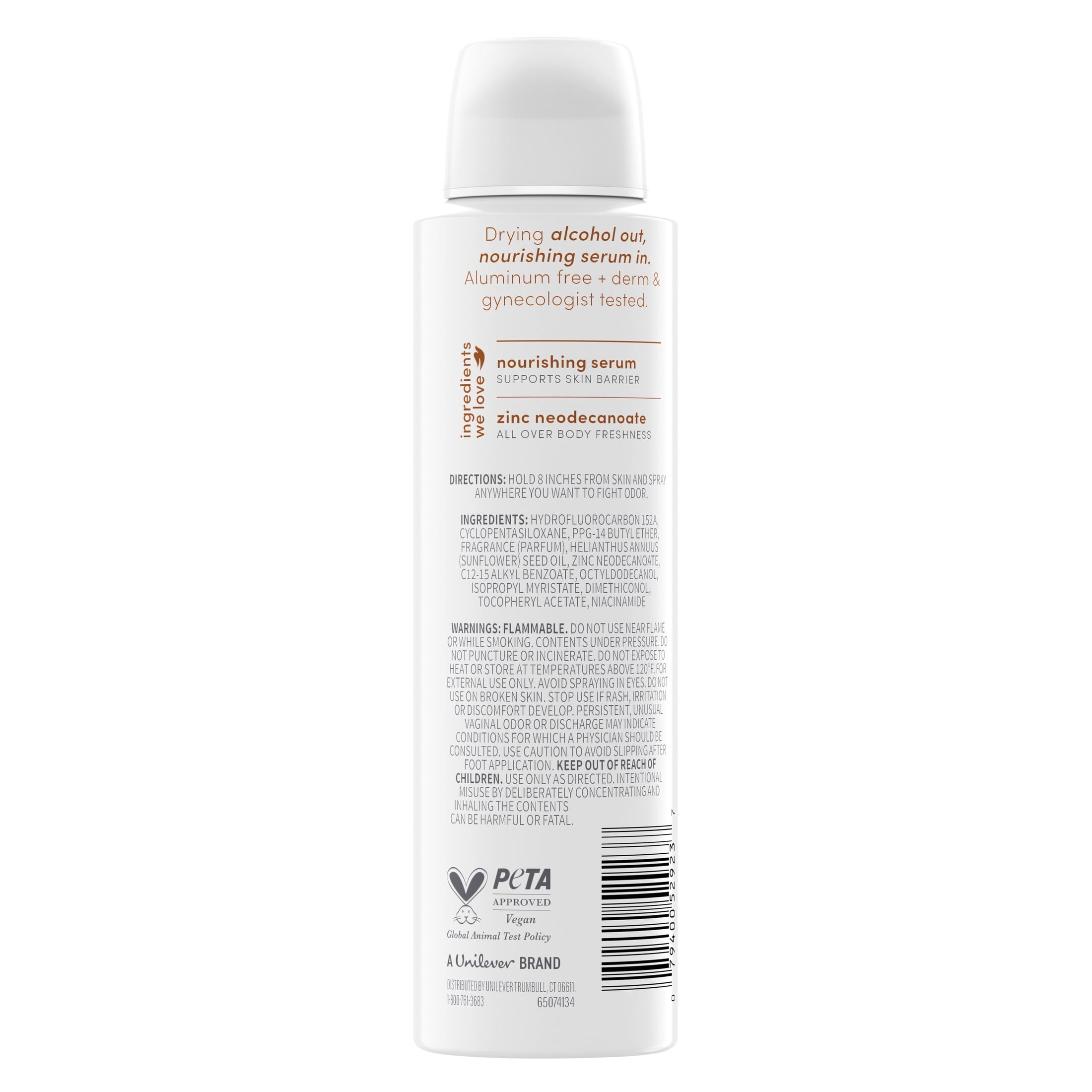 Dove Whole Body Deo Alcohol Free Deodorant Spray for Women Coconut Vanilla, 4 oz