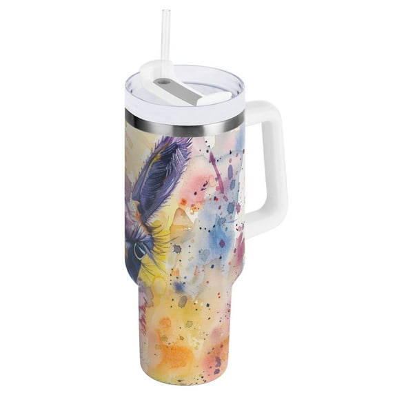 JSTEL Purple Llama Alpaca 40 oz Tumbler Stainless Steel Water Bottle Vacuum Insulated Cup with Straw Lid & Handle For Travel Car Cup Holder