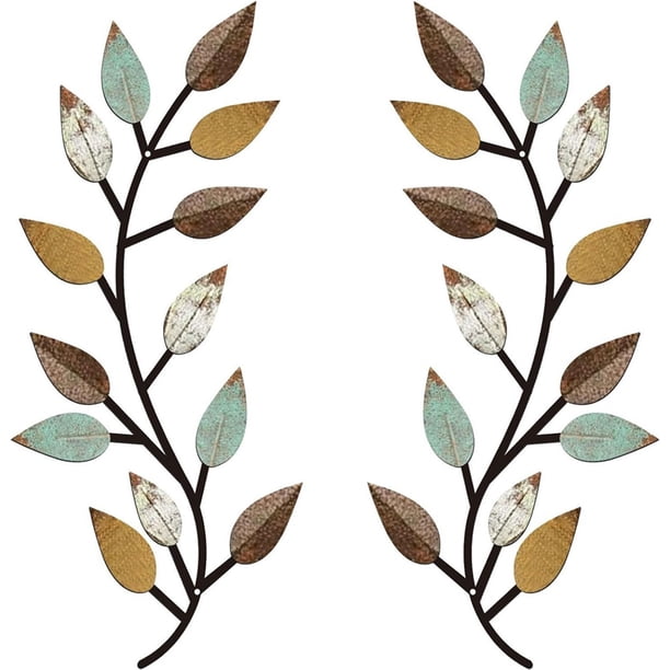 2 uds decoración de pared Metal hoja de árbol entrada estilo moderno vid rama de olivo arte de pared
