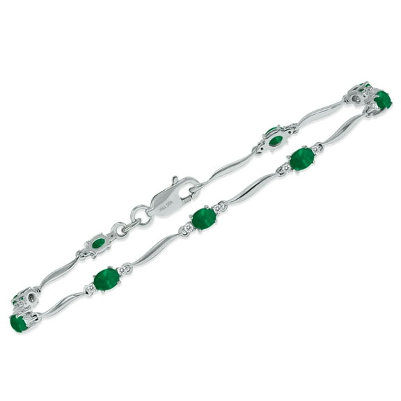 SZUL Women's Emerald and Diamond Wave Link Bracelet in .925 Sterling Silver
