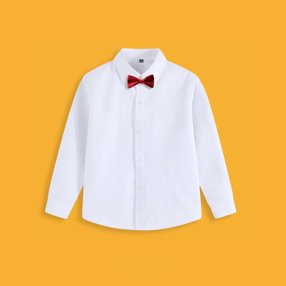 Mceream School Uniform for Girls Boys Button Down Long Sleeve Dress Shirts formal Back to School Preppy T Shirt Lapel Blouses Spring Tops with Bow Tie Camisas De Uniformes Para NiñAs 3-15 Years