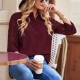 thumbnail image 4 of Blusa holgada de moda transpirable con botones y cuello vuelto de manga larga para mujer, 4 of 7