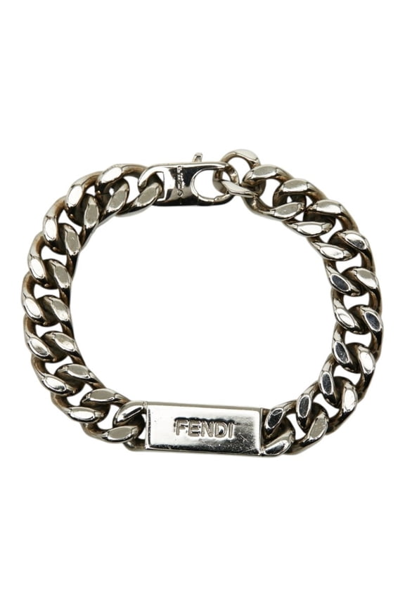 Pre-Owned Fendi Logo Plate Chain Bracelet #L Silver Metal Women's FENDI