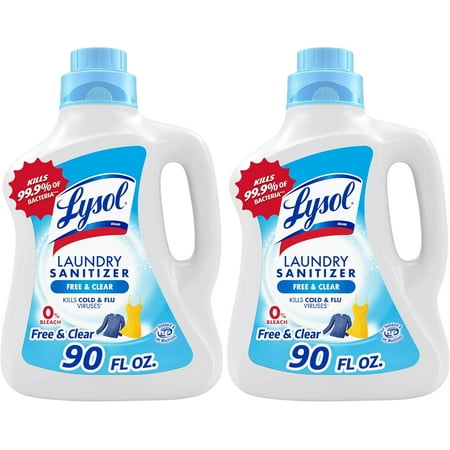 Laundry Sanitizer Additive, Free & Clear, Free from Fragrance and Dyes, 0% Bleach Laundry Sanitizer, Bacteria-causing Laundry Odor Eliminator, Unscented, 90 Fl Oz (Pack of 2) - Package May Vary