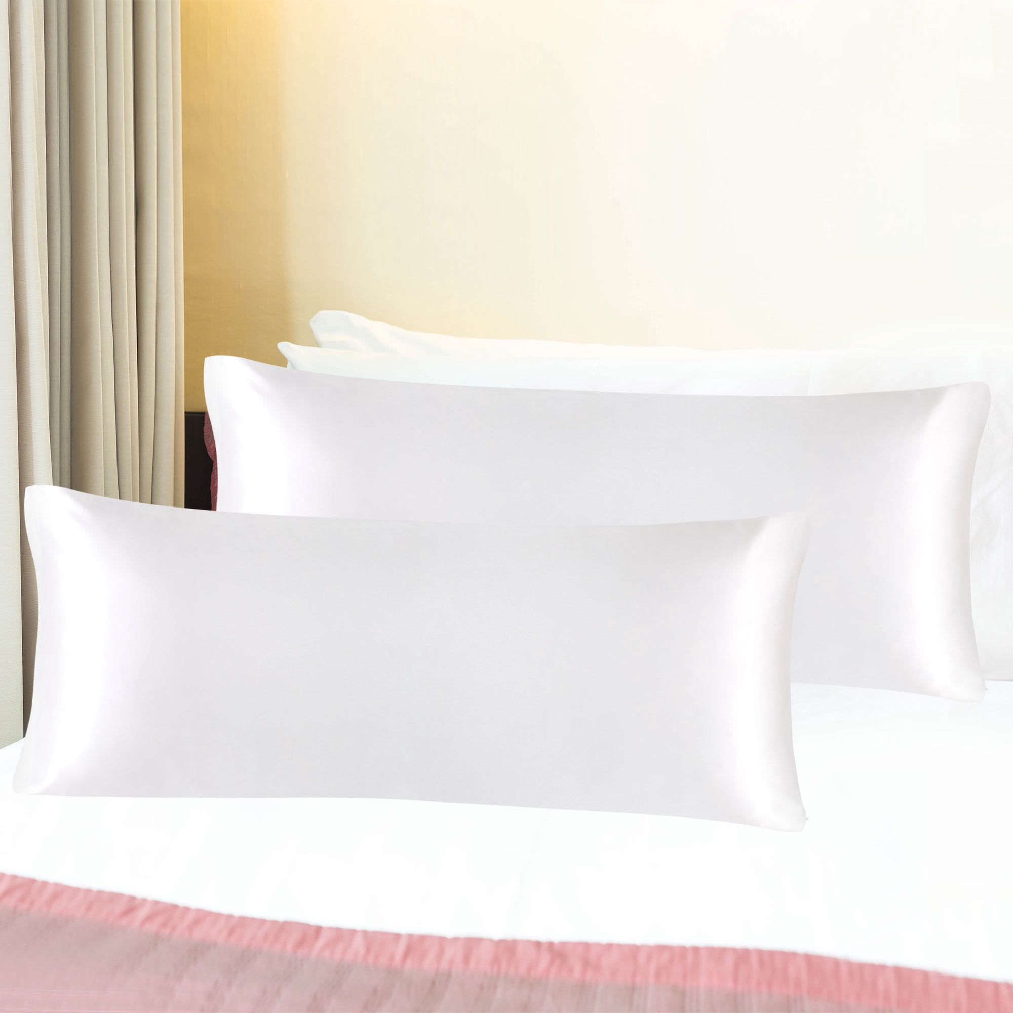 Unique Bargains Satin Body Pillowcases 2 Pcs Zipper Closure White 20"x54"