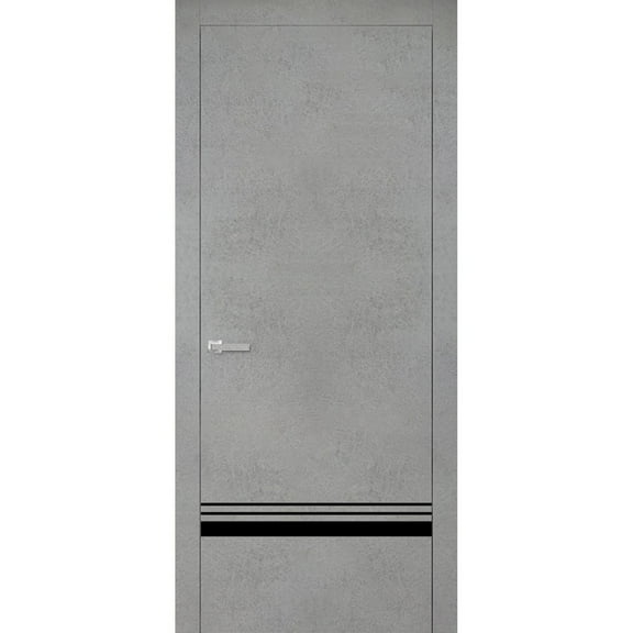 Solid French Door 18 x 80 inches | Planum 0012 Concrete with Frosted Glass | Single Regular Panel Frame Trims Handle | Bathroom Bedroom Sturdy Doors